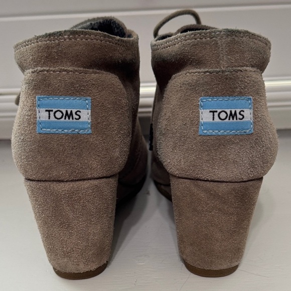TOMS Taupe Suede Lace-Up Wedge Bootie - Picture 3 of 7